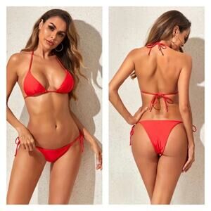 NEW Triangle Top Red Cheeky String Bikini Large